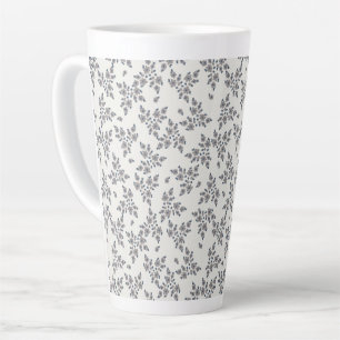 Caneca De Café Latte Florais Delicados em Cinza