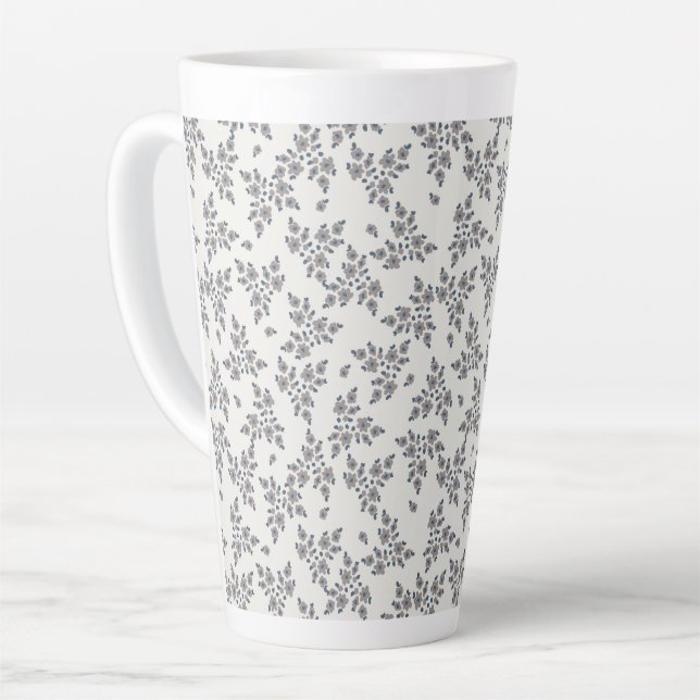 Caneca De Café Latte Florais Delicados em Cinza (Ângulo esquerdo)