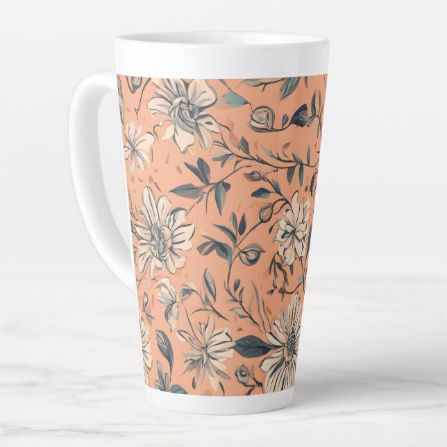 Caneca De Café Latte Florais design grande (Ângulo esquerdo)