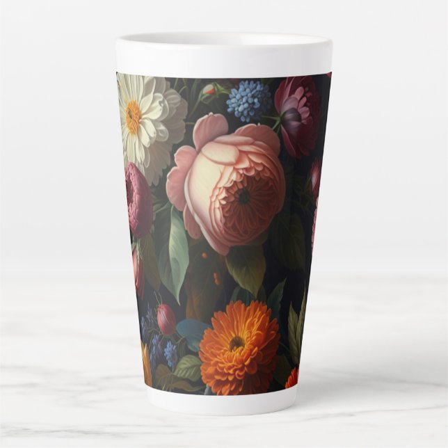 Caneca De Café Latte Florais elegantes de coloração escura (Frente)