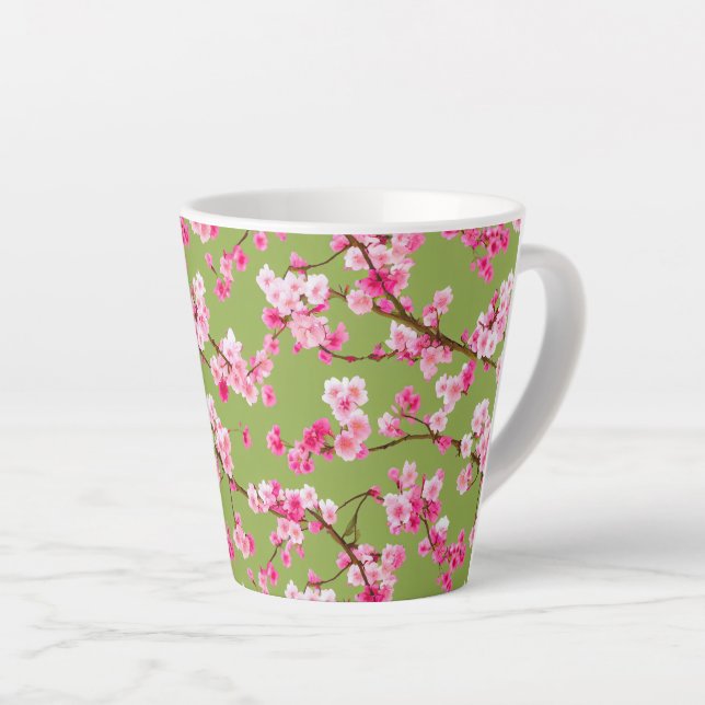 Caneca De Café Latte Florais sofisticados de cerejeira em Chartreuse (Ângulo direito)