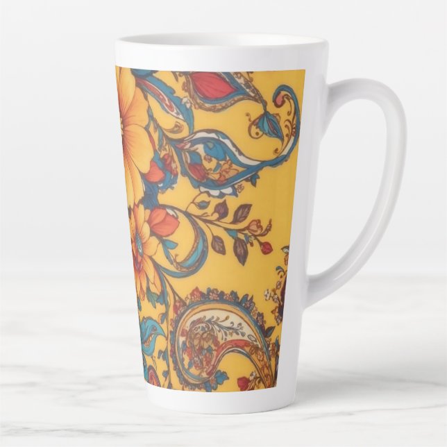 Caneca De Café Latte Floral Amarelo e Paisley (Direita)