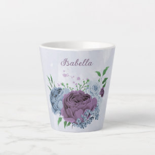 Caneca De Café Latte Floral azul poeirento roxo