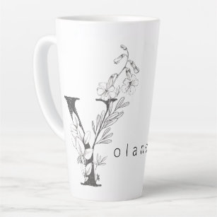 Caneca De Café Latte Floral Botanical Monogram "Y" Custom Text Elegant