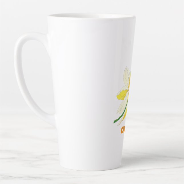 Caneca De Café Latte floral branco pastel amarelo (Esquerda)