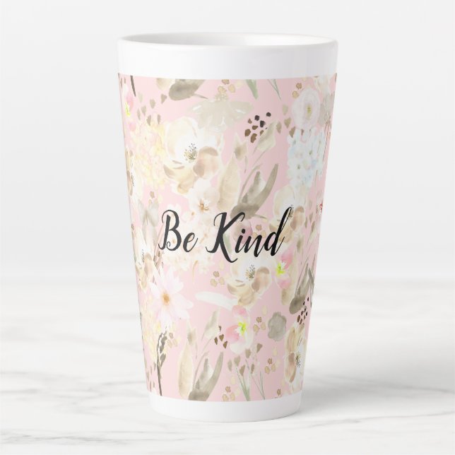 Caneca De Café Latte Floral Branco-Rosa-Blush (Frente)
