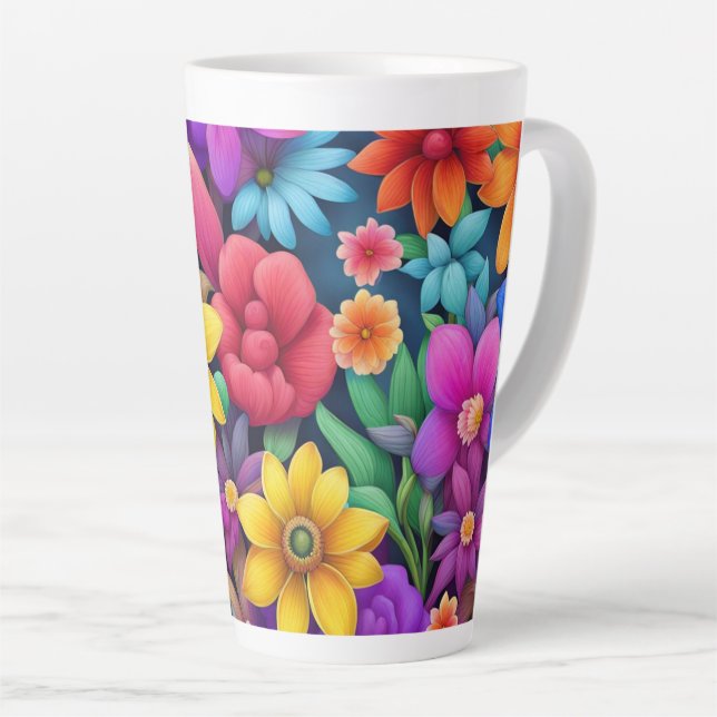 Caneca De Café Latte Floral Colorido #990 - Caneca Latte (Ângulo direito)