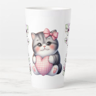 Caneca De Café Latte Floral Com Gato