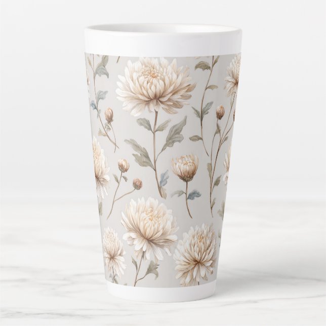 Caneca De Café Latte Floral Creme Marrom Cacau  (Frente)