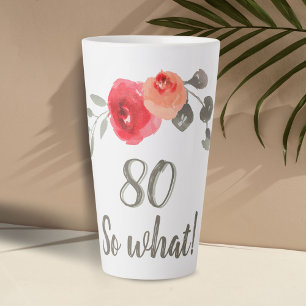 Caneca De Café Latte Floral de Aniversário do 80 de Aquarela Inspirador