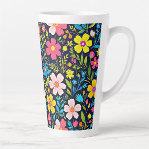 Caneca De Café Latte Floral Digital Painting Flowers Pattern-38875