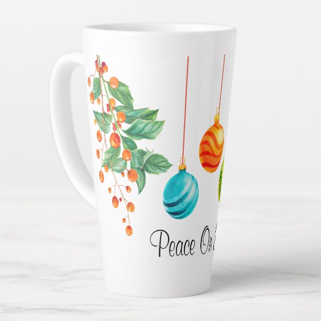 Caneca De Café Latte Floral E Ornamentos De Natal (Ângulo esquerdo)