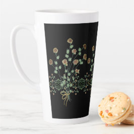 Caneca De Café Latte Floral Elegante com Preto