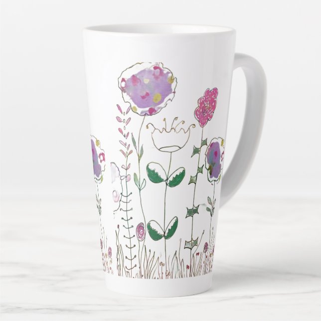 Caneca De Café Latte Floral em Mídia Mista  (Ângulo direito)