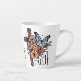 Caneca De Café Latte Floral Faith Cross