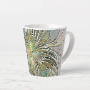Caneca De Café Latte Floral Fantasy Moderna Arte Fractal Flor Com Doura