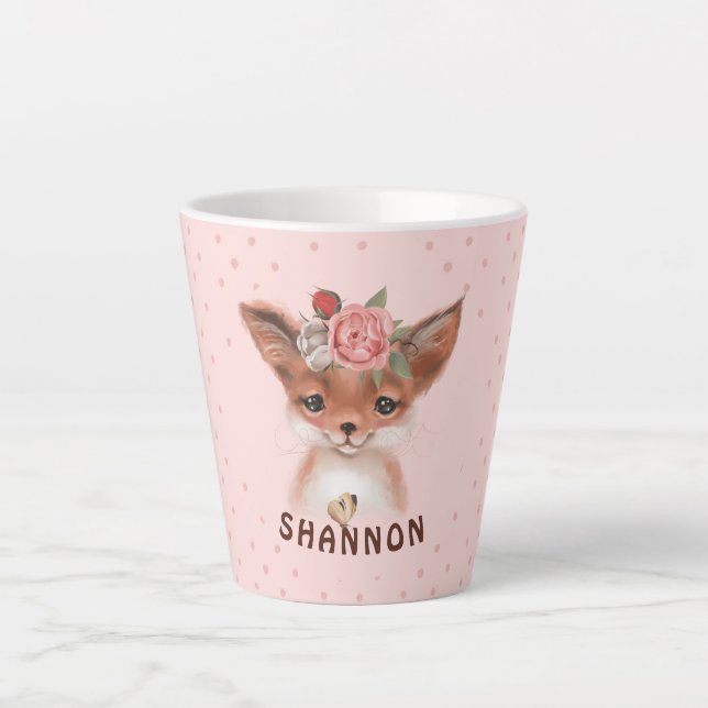 Caneca De Café Latte Floral Fox Latte Mug (Frente)