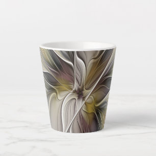 Caneca De Café Latte Floral Fractal, Fantasia Flor com Cores da Terra