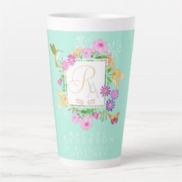 Caneca De Café Latte Floral Garden Aqua Latte