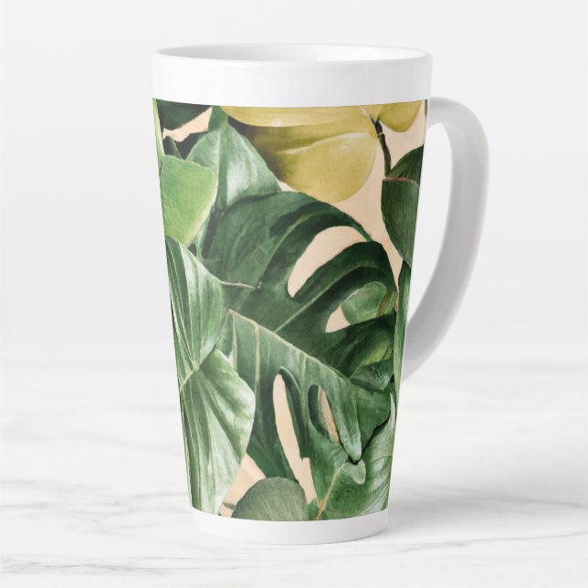 Caneca De Café Latte Floral/Havaí/Folha tropical (Ângulo direito)