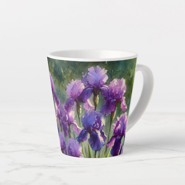 Caneca de Café / Latte Floral Íris Roxas Bonitas (Ângulo direito)