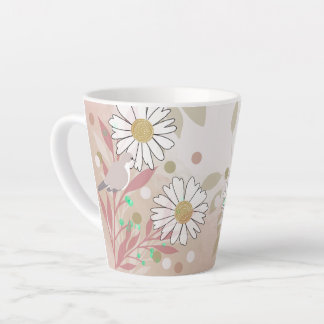 Caneca De Café Latte Floral Natureza Pássaro Botânico