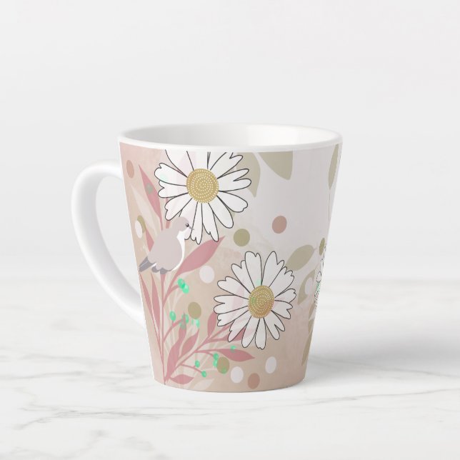 Caneca De Café Latte Floral Natureza Pássaro Botânico (Ângulo esquerdo)