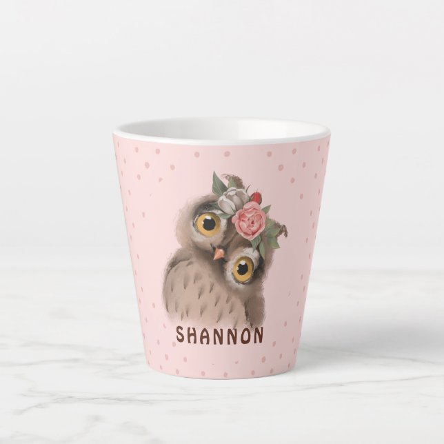 Caneca De Café Latte Floral Owl Latte Mug (Frente)