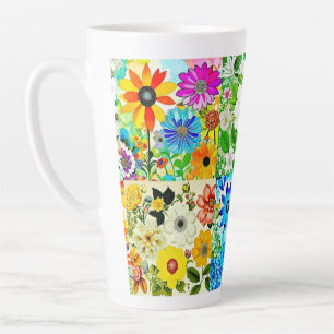 Caneca De Café Latte Floral Patchwork Art Watercolor Flowers