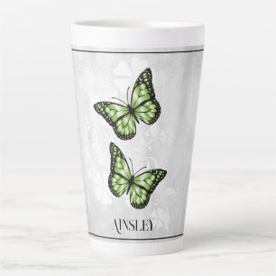 Caneca De Café Latte Floral Personalizado Latino da Borboleta Verde