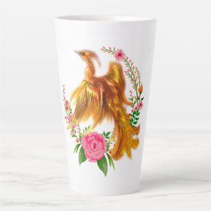 Caneca De Café Latte Floral Phoenix Nasce Da Fiery Ashes Fantasy
