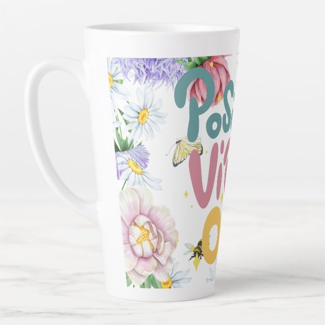 Caneca De Café Latte Floral Positive Vibes Mug (Esquerda)