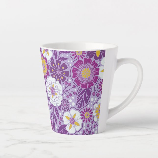 Caneca De Café Latte Floral púrpura, amarela e magenta (Direita)
