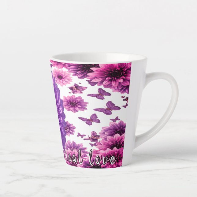 Caneca De Café Latte Floral Rosa Romântica (Direita)