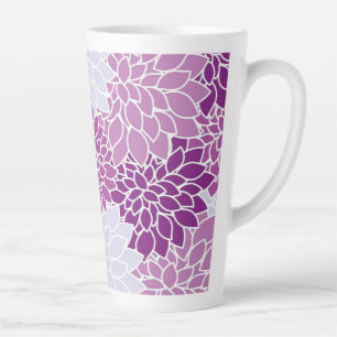 Caneca De Café Latte Floral roxo e branco projetado 