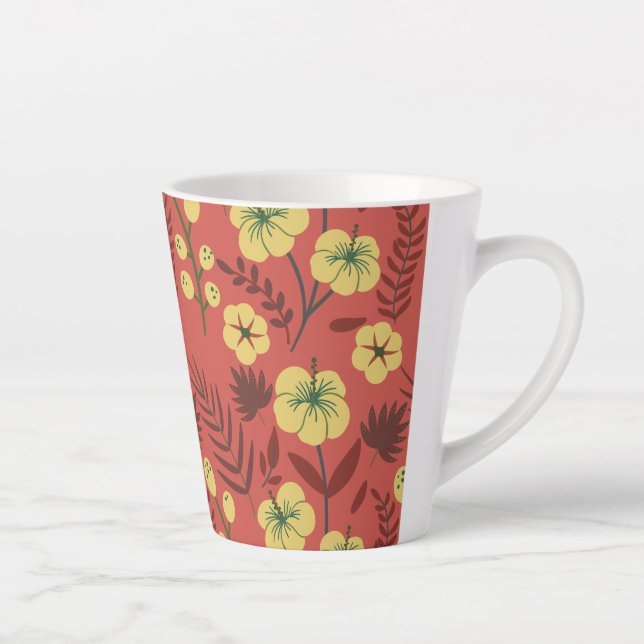 Caneca De Café Latte Floral sem costura, flores amarelas e vermelhas (Direita)