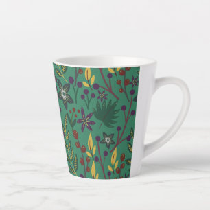 Caneca De Café Latte Floral sem descontinuidades flores verdes
