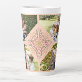 Caneca De Café Latte Floral Soft pêssego caleidoscópico Script Melhor M