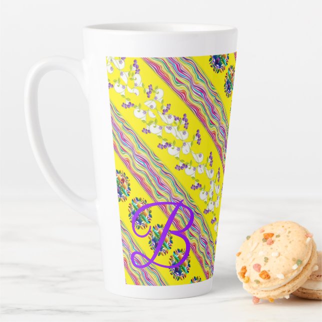 Caneca De Café Latte Floral Stripe Latte Mug (In Situ)