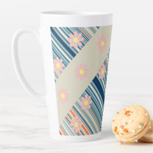 Caneca De Café Latte Floral Stripe Latte Mug