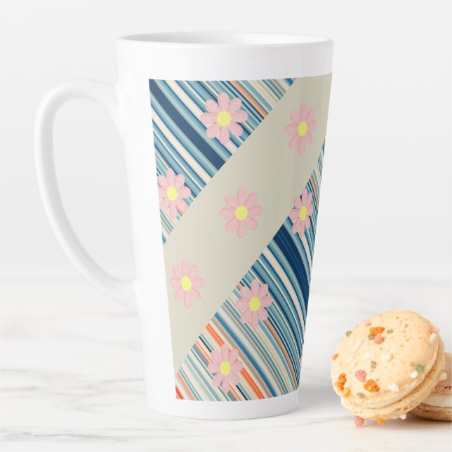 Caneca De Café Latte Floral Stripe Latte Mug (In Situ)