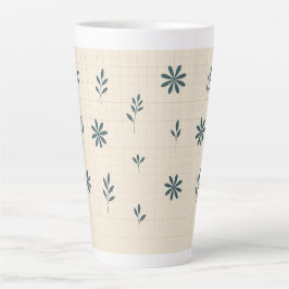 Caneca De Café Latte Floral Verde Minimalista