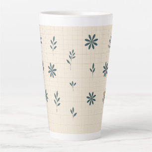 Caneca De Café Latte Floral Verde Minimalista