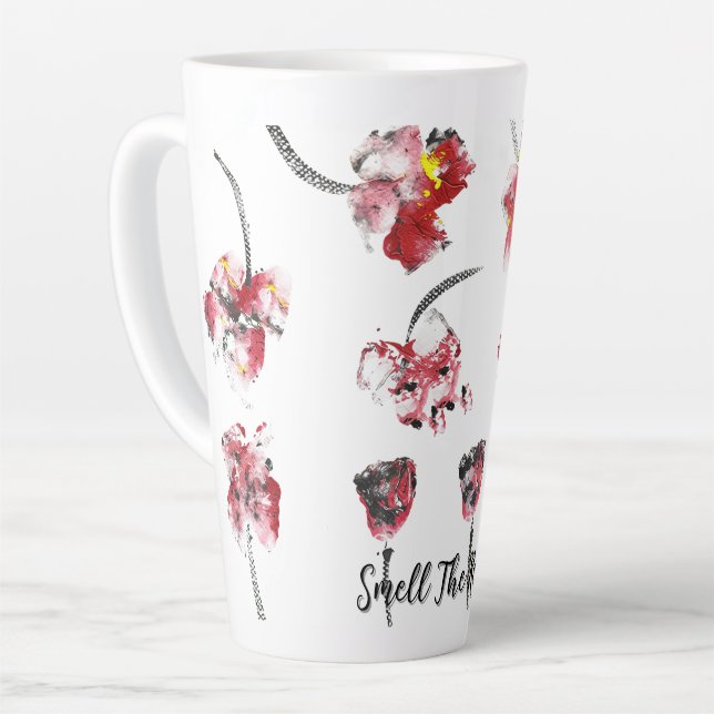 Caneca De Café Latte Floral Whispers -Abstract Acrylic Hibiscus & Rose (Ângulo esquerdo)