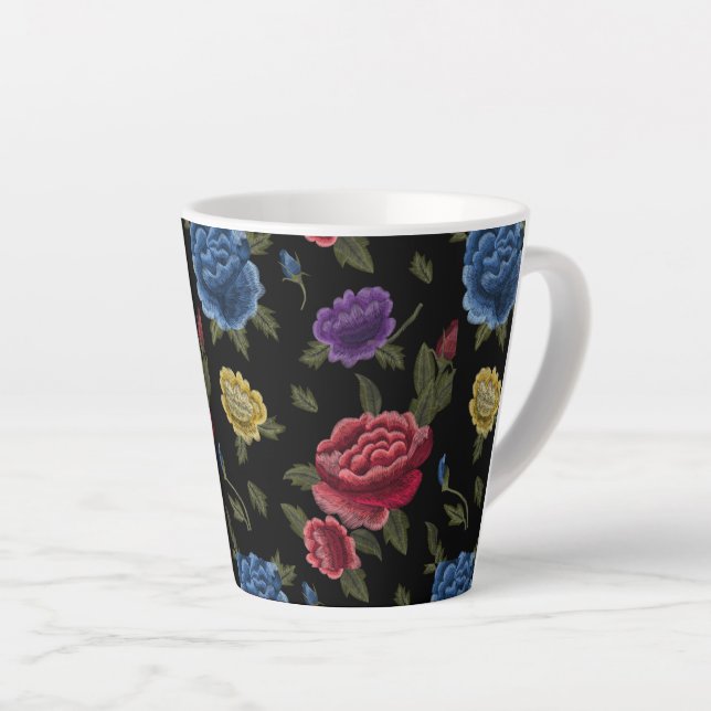 Caneca De Café Latte Flores (Ângulo direito)