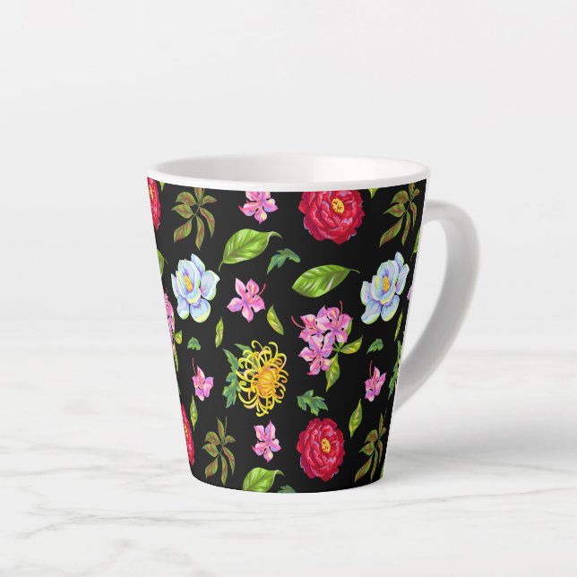 Caneca De Café Latte Flores    (Ângulo direito)
