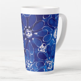 Caneca De Café Latte Flores abstrato Daisies Blue White Daisy Floral