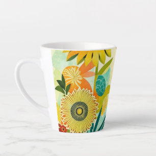 Caneca De Café Latte Flores Amarelas de Arte Folclórica bonito