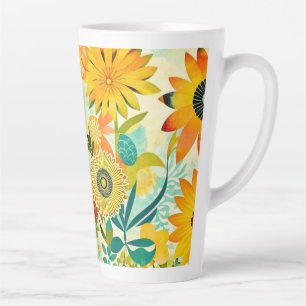 Caneca De Café Latte Flores Amarelas de Arte Folclórica bonito
