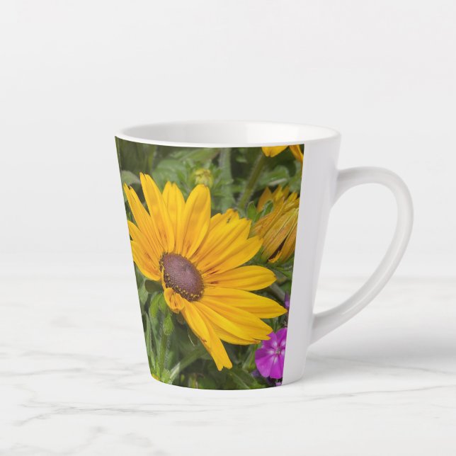 Caneca De Café Latte Flores amarelas Rudbeckia Flores Rosa Phlox e Abel (Direita)